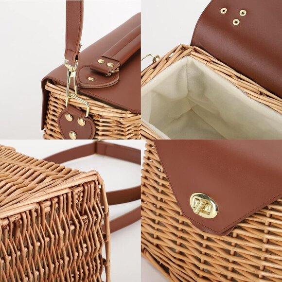 Wicker Straw Handbag for Women Rattan Tote Beach Bag with Leather Strap